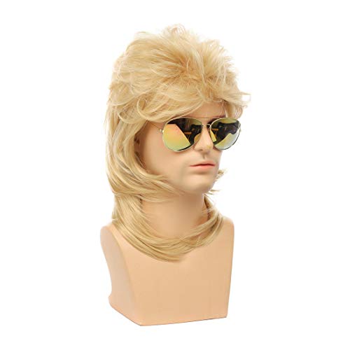 Image of Swiking Mullet Wigs for Men Gold 70s 80s Curly Retro Disco Rocker Punk Fancy Natural Party Cosplay Costume Hair Halloween Men and Women Replacement Wig Full Wigs Unisex(Gold)