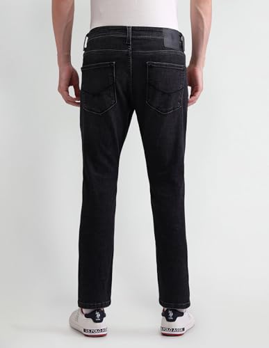 Image of US Polo Association Men's Black Solid Mid Rise Light Button Slim Jeans (UDJEN1362 Black 30)