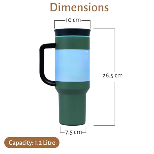 Image of Travel Mug 40oz with Straw & Handle | Leakproof Lid, BPA-Free Large Tumbler for Driving, Office, Fitness & Outdoor Use (Russian Green, 1200 ml)