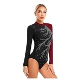 Ballet Adulto Mallot de Danza Traje de danza y gimnasia con purpurina for mujer, traje de patinaje artístico, leotardo de manga larga con cuello alto y bloques de color, leotardo de ballet(Blue B,S)