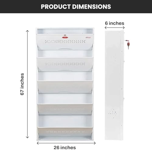 Image of Skywave luxury Wall Mounted Metal Shoe Rack with Lock - 1-2 Day Delivery | 5 Shelf, 25 Pairs | Heavy Duty Steel Shoe Cabinet | Central Locking | Space Saving | 3 Year Warranty (Ivory White, 26 Inches)