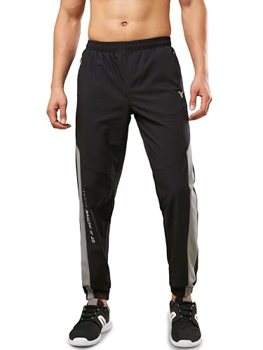 Image of TECHNOSPORT Men's Colorblock Slim Fit Sports Joggers TECHNOLITE Lightweight Active Track Pants Quick Dry Stretch Gym Running Training Fitness Activewear