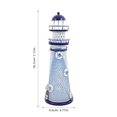 LOGOFUN Lighthouse Candle Holder Decor Iron Art Lighthouse Candlestick Nautical Theme Tea Light Holder for Home Office Decoration - Blue