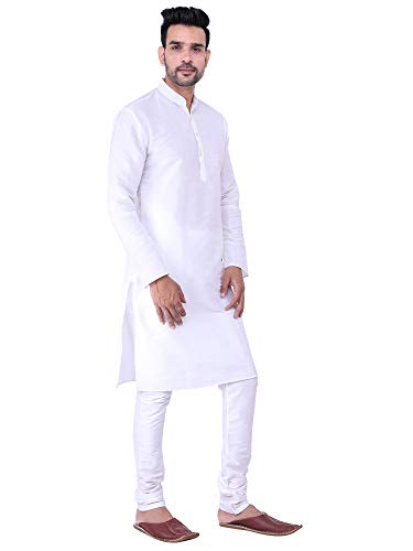 Image of HUZUR Men's Silk Solid Straight Long Kurta Pyjama Set| Ethnic Wear