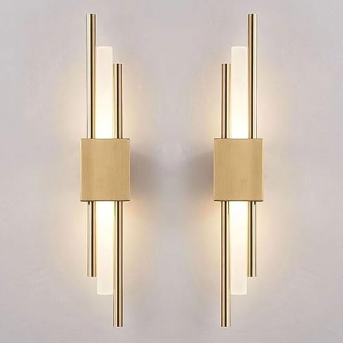 LAUMZX Juego de 2 apliques de pared LED lineales dorados, iluminación de pared nórdica moderna for interiores, lámpara de pared larga for dormitorio, mesita de noche, sala de estar y pasillo.