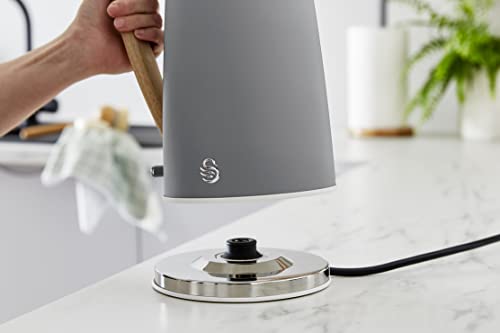 Swan SK14610WGRYN Nordic Jug Kettle, Wood Effect, Soft Touch, 1.7L 3KW, Matte Slate Grey
