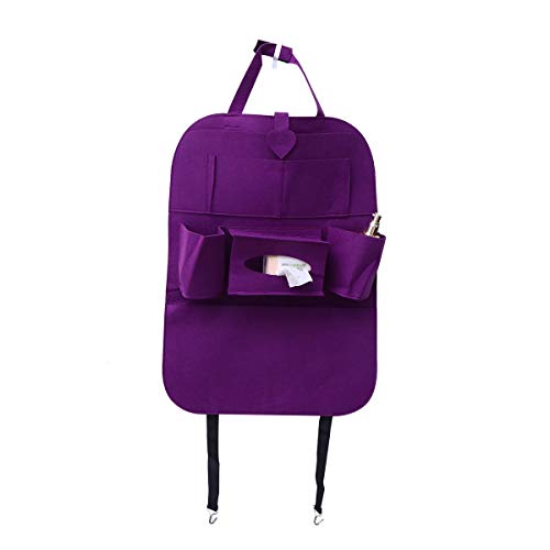 VOSAREA Protector de respaldo de coche, organizador para asiento de coche, organizador para bebés y niños, funda de almacenamiento para asiento de, color morado