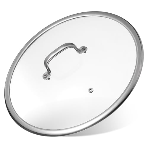 Milisten Couvercle Rond 33,3 Cm pour Casserole en Acier Inoxydable Épaissi Verre Trempé, Poignée Ergonomique, Trou D'aération Anti-éclaboussures, Couvercle de Rechange pour Poêle et Wok,