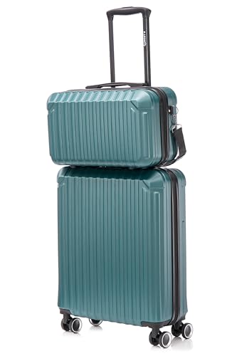 R.Leone Valigia Ryanair 55x40x20 cm+ 40x20x25 cm Set 2 Pezzi Trolley Bagaglio a mano 4 Ruote e Beauty Case in ABS 2208 (Verde Scuro, Set 2 Pezzi S+XS)