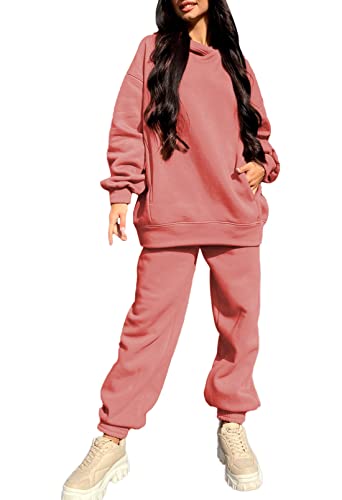 Women Hoodies Sweatsuit Sweatshirt And Sweatpants Jogger Set Fall Hooded Tracksuit Orange M #TOP1