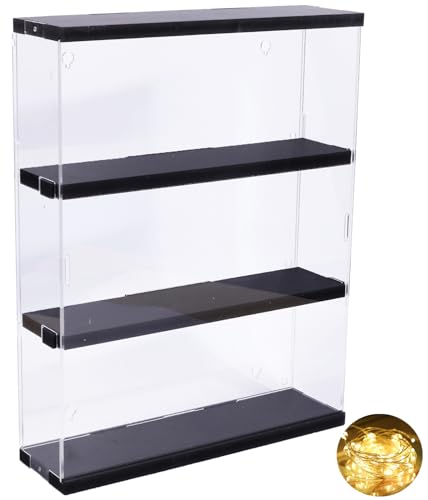 DuvinDD Acrylic Display Case Wall Mounted Funko POP Shelves, Clear Collectibles Showcase Display Cabinet with Sliding Door for Lego Figure Dustproof Hot Wheels Storage Box Black(11.8x3.3x14.8inch)