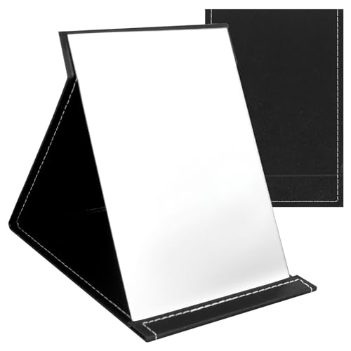 RUCUDIM Espejo de Viaje Plegable de 25 x 18 cm, de Piel sintética, Espejo Plegable portátil, Plegable, Espejo de Viaje Plegable para Mesa, para Uso doméstico y de Viaje