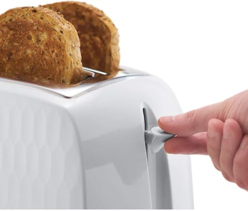 Russell Hobbs Honeycomb 2 Slice Toaster (Extra wide slots, High lift feature, 6 Browning levels, Frozen/Cancel/Reheat function, Removable crumb tray, 850W, White textured high gloss) 26060 - Image 6