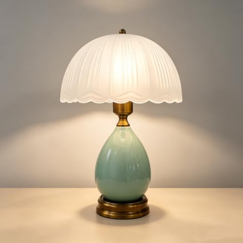 xiaojuande Vintage Ceramic Table Lamp, Green, 15"