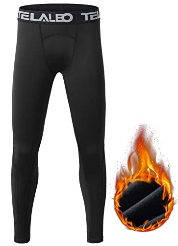 Telaleo Boys' Girls' Long Sleeve Compression Shirts Thermal Fleece Lined Kids Athletic Sports Tops Leggings Baselayer Set M thumb #3