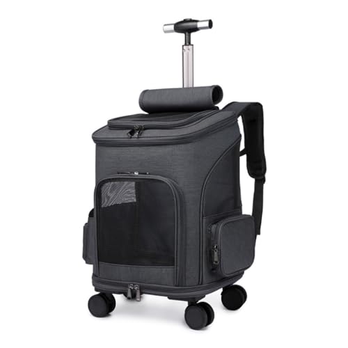 OCKULT Cat Carier with Wheels, Large Capacity Pet Carrier, Rolling Pet Carrier with Telescopic Handle and Shoulder Strap (Color : Dark Gray, Size : 32 * 26 * 49cm)