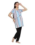 Night Rose Maternity Feeding Nightwear for Women | Cotton Nursing Top with Zippers & Leggings | 2-Piece Striped Lounge Set – Blue & Black