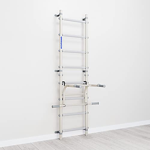 Sprossenwand S12 Schwedenleiter Wandmontage Metall Turnleiter Klimmzugstangen Dipstangen 2in1 Cover