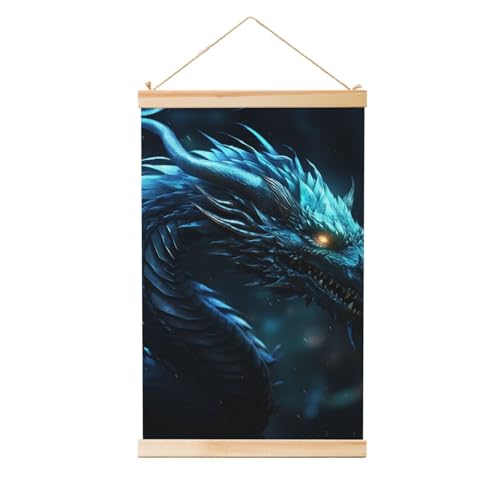 Toile murale dragon cyan de qualité supérieure avec cadre bois