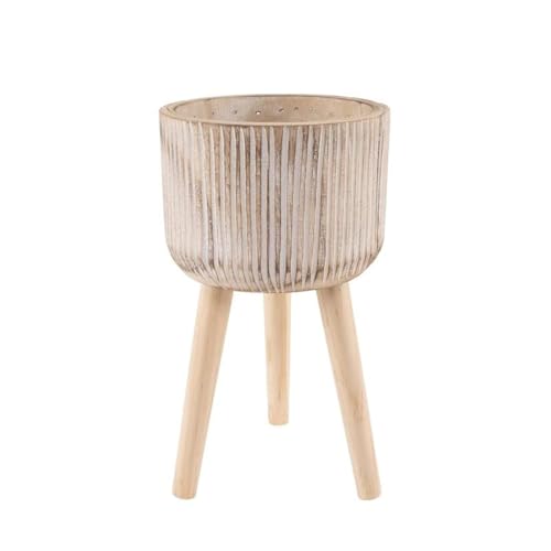 ROCKING GIFTS Macetero Decorativo Alto con Patas de Madera para Plantas de Interior, Estilo Boho, Color Marrón, 33 cm - Ideal para embellecer tu hogar