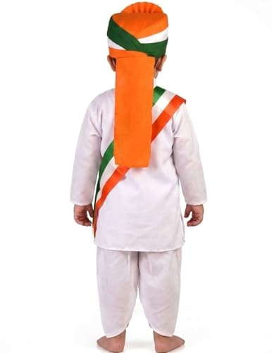 Image of BookMyCostume Tricolor Turban and Stole with Dhoti Kurta Indian Patriotic Independence Day Kids Fancy Dress Costume 5-6 years