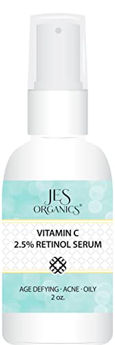 JES Organics 2.5% Retinol Vitamin C Serum with MSM, Hyaluronic Acid, & Niacinamide (Vitamin B3) - Anti-Aging & Acne Skin