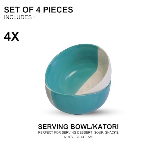 Image of Freakway Hand-Painted Seagreen Ceramic Bowl Set of 4 | Small Serving Soup Bowls, Cereal Bowl, Pasta Bowls | Dishwasher & Microwave Safe