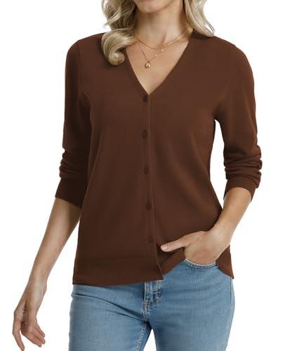 Image of QUALFORT Women's 100% Cotton Lightweight Cardigans Long Sleeve Knitted Button Down Sweater