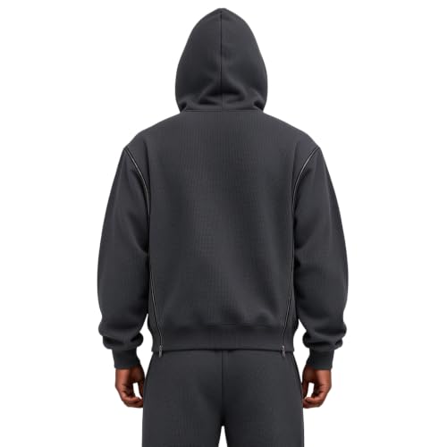 Mens Waffle Zip Up Hoodie Interchangeable Zipups Oversized Y2k Sweatshirt - image 2