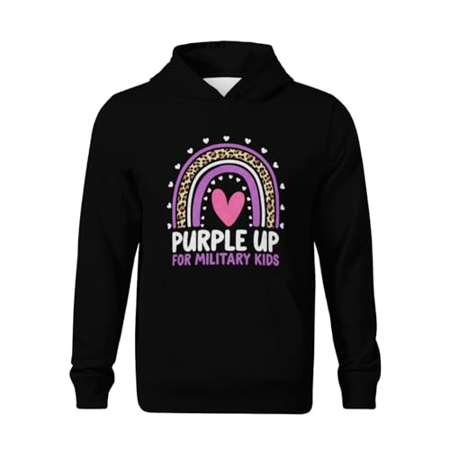 Kids Purple Up for Military Kids Month Military Child Rainbow Boys Girls Lightweight Kangaroo Pocket Hoodies2