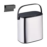 Relaxdays Mülleimer, 5 l, hängender Kosmetikeimer, Badmülleimer mit Deckel & Griff, Küchenabfalleimer, Silber/schwarz