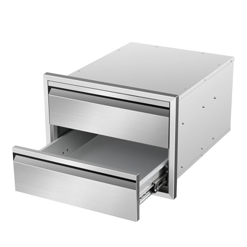 Image of Outdoor Kitchen Drawers 18 inch W x 13 inch H x 21 inch D Stainless Steel Drawer BBQ Double Drawers with Hidden Handle for Outdoor Kitchen Island, Patio Grill Station