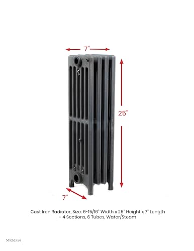 Cast Iron Radiator, 25" Height, 6-5/16” Depth, 6-Tube, Steam Radiator, Hot Water Radiator, Home Radiator, Cast Iron Radiators for Home Heating, Cast Iron Heater, by Oswald Supply - Thumbnail 2