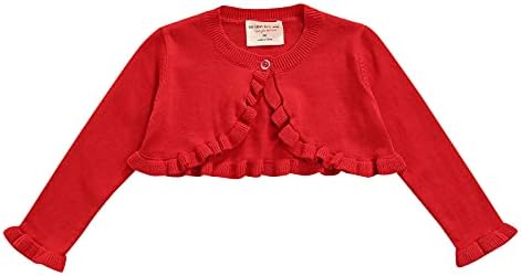 Toddler Baby Girl Sweater Crop Top Knit Cardigan Long Sleeve Ruffled One Button Cute Outwear Kids Fall Shrug Cover Up (Red,2-3 Years)