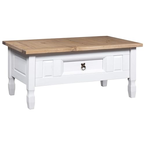 Homgoday Corona Table basse en pin mexicain Blanc 100 x 60 x 45 cm Table d'appoint Table d'appoint Canapé Table d'appoint Table d'appoint Table d'appoint...