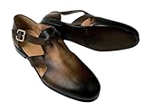 Tucci Di Lusso Mens Burnished Brown Handmade Italian all Leather Luxury Dress Single Buckle Sandals (10, Sandals, Brown)