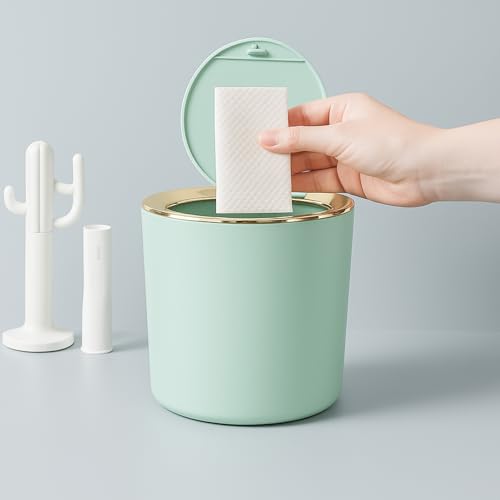 Image of Soko Cute Portable Mini Trash Can, Small One-Key Press Plastic Fancy Press-Top Desktop Dustbin Waste /Garbage Disposal For Home, Office, Bathroom, Bedroom, Kitchen, Work, Study Table - (Mint Green)
