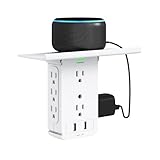 Socket Wall Shelf-CFMASTER 10 Port Surge Protector Wall Outlet, 8 Electrical Outlet Extenders and 2 USB Ports 2.4A, with Removable Built-In Shelf and LED Indicator, FCC Listed, White