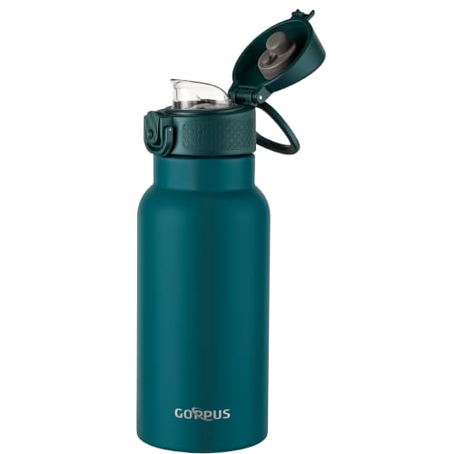 Image of GOPPUS 17oz Insulated Water Bottle with Leak-Proof Flip Lid & Carry Handle,Double-Wall Stainless Steel Bottle for School,Outdoor,and the Gym(Blue)