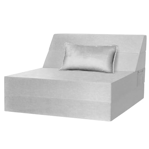 Youtanic Sofá cama plegable 5 en 1, silla convertible de tamaño individual con almohada, futón de espuma viscoelástica, colchón lavable de tela de terciopelo para sala de estar, dormitorio, invitados,