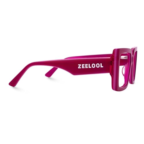 Image of Zeelool Rectangle Glasses Frame for Women Men, Acetate Eyewear Eyeglasses Frame with Non-prescription Clear Lenses & Spring Hinge ZJGA838378-02, Red