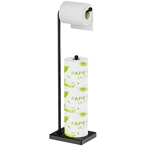 Toilet Paper Holder Stand, Veckle Free Standing Toilet Paper Holder for Bathroom, Weighted Base Toilet Paper Stand Black, Toilet Paper Roll Holder Stand with Reserve