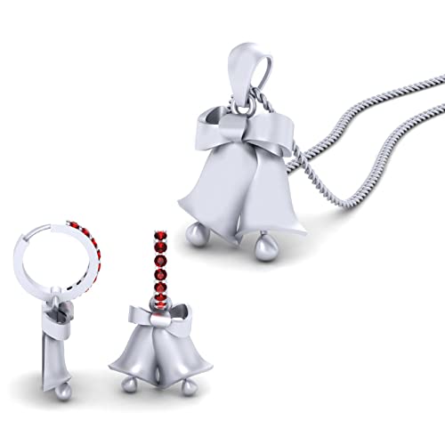 Pendientes Jingle Bell de plata de ley 925 y diamante rojo elegante 2