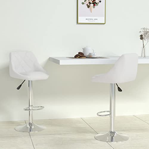 Frdhee Lot de 2 tabourets de bar - En cuir synthétique - Blanc - Pour cuisine, bistro, magasin