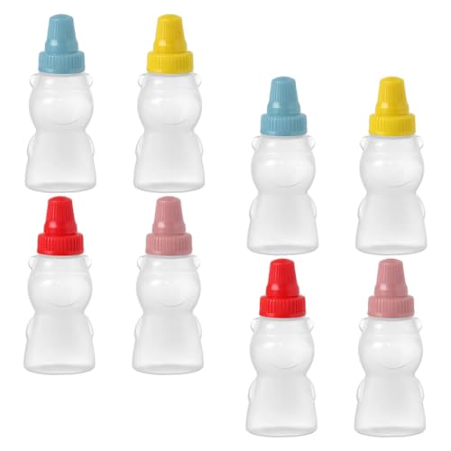 Sewroro 8 Botellas Mini para Salsa Vinagre y Salsa de Soja Envases Exprimibles de Plástico Tapas de Colores Rojo Amarillo Azul y Rosa Set de 8 Piezas para Cocina y Reutilizable