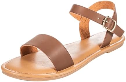 mazeskin Women's Memory Foam Comfortable Vegan Leather Flat Sanda...