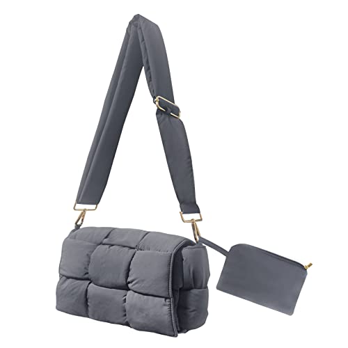 Sac à bandoulière tissé gris anti-encombrement avec porte-monnaie