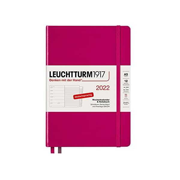 LEUCHTTURM1917 363524 Wochenkalender & Notizbuch 2022 Hardcover Medium (A5), 12 Monate, Beere, Deutsch