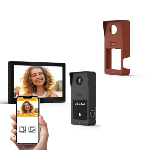 Extel Digital Connect - Visiophone Filaire Connecté WiFi (2.4/5GHz) - Écran Tactile 7" - Caméra 2K - Lecteur d'Empreintes Digitales & QR Code - Finition Terracotta - Polarity Protect - Orange/Rouge