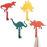 Otoolling 4 Pcs Fun Dinosaur Wall Hooks Bathroom Decor Dino Silhouette Shape Metal Coat Hooks Wall Mounted...